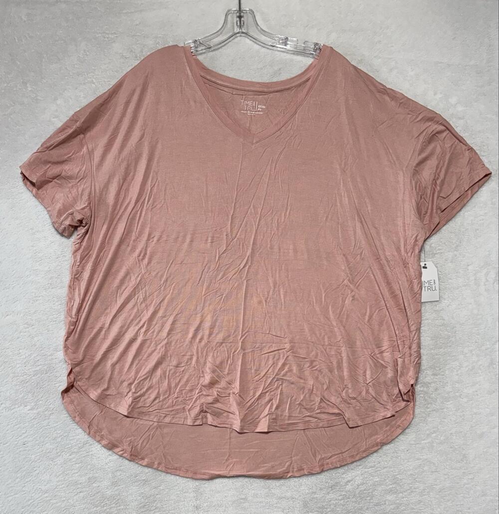 Time And Tru Shirt Womens 3XL Pink V-Neck Short Sleeve Tunic Stretch Tee Top